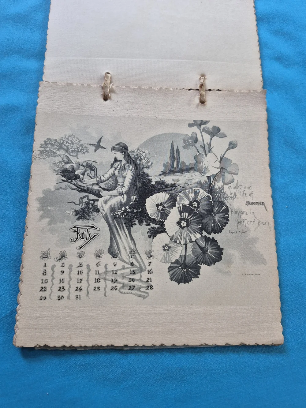 Antique 1888 Calendar 12 Pages Black & White E.A. Wright Philadelphia Engraver